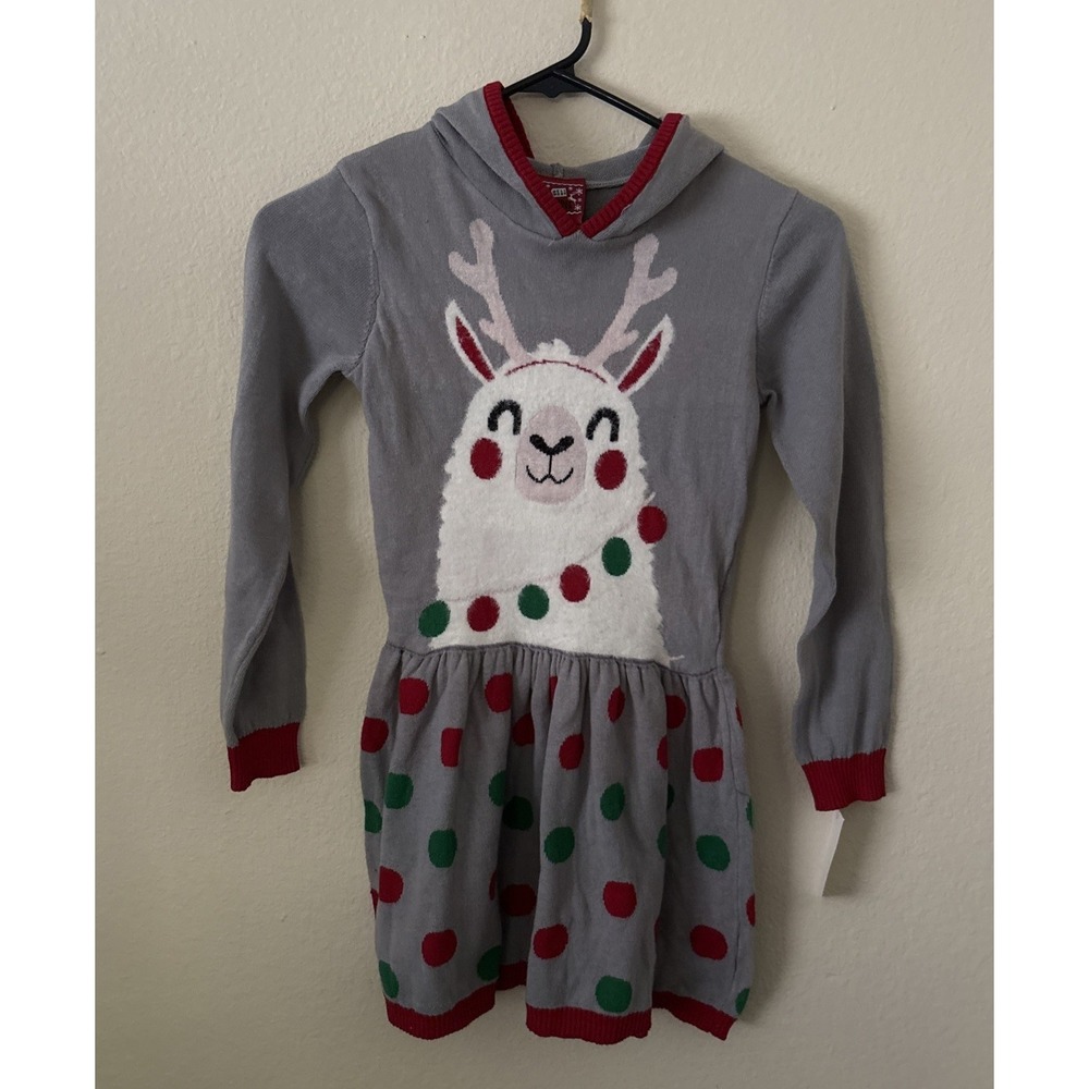 New Well Worn Reindeer‎ Llama Christmas Holiday Sweater Dress - Girls Size 6/6X